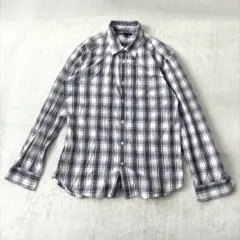 ギャップ チェック OLD GAP シャツ 紫　白 Ｌ 長袖 綿100%