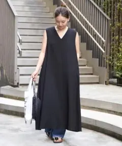 かぐれ リネンボックスワンピース 黒 麻100% ロングワンピース - メルカリ