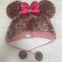 ミニーピンクヒョウ柄耳付き帽子