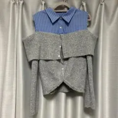 zaraオフショルダー ニットトップス グレー