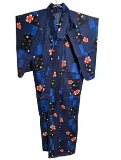 ネイビー系 花柄 浴衣 綿100%