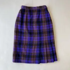 VINVERT 昭和レトロ ウール調 チェック柄 膝丈スカート 裾切替プリーツのサムネイル