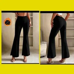 p1★新品2XLサイズ★裏起毛ブーツカットパンツ 黒 ダンス ヨガ 大きいサイズ