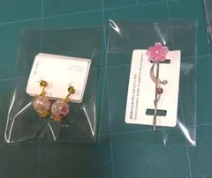 【新品・日本製】桜アクセサリー 2点セット イヤリング ＆ ヘアピン 和装に最適