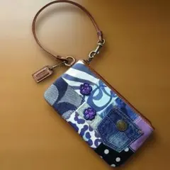 COACH コーチ デニムパッチワーク リストレットポーチ シグネチャー