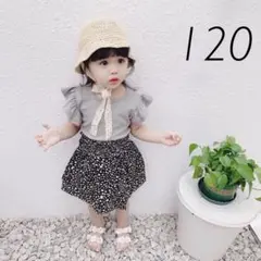 可愛いバックリボン付き♡ラッフル袖Tシャツ♡グレー 子ども服 キッズ 女の子