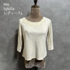 90s Sybilla シビラ　花刺繍 七分袖カットソー 日本製 レディースLのサムネイル
