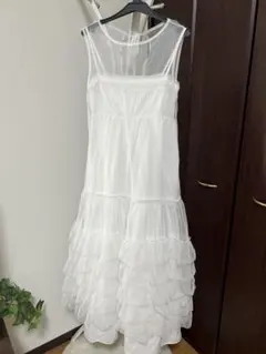ホワイト キャミワンピース シフォン風 フリルチュール 未使用