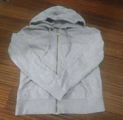 GU グレー フード付きジッパーパーカー