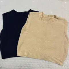 ユニクロ100センチメッシュ編みベスト2枚セット（ベージュ・ネイビー）