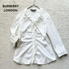 バーバリーロンドン フリルカラー 刺繍 ノバチェック ブラウス 40 ホワイトのサムネイル