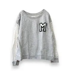 ページボーイ　異素材ドッキングトレーナー　グレー　綿　袖レース 透け感　長袖