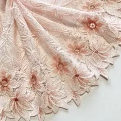 可愛いベビーピンクとサーモンピンクのお花刺繍ケミカルレース0.98m　N-492