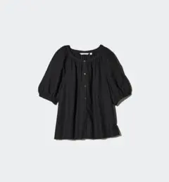 ユニクロ リネンブレンドボリュームスリーブブラウス 半袖 ブラック 3XL 新品のサムネイル