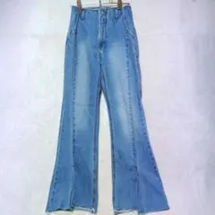 ページボーイ フレア デニム パンツ カットオフ ハイウエスト ブルーデニム S