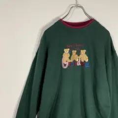 スウェット　クマ　刺繍　グリーン　レッド　ゆるだぼ　古着