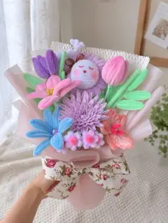 モールフラワー ブーケ 花束 枯れないお花 韓国 ブルー うさぎ 50