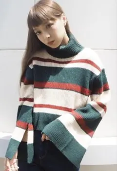 MURUA ムルーア　配色がおしゃれなスリットルーズスリーブニット