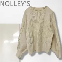 n4【ノーリーズ】ニット/柔らかい ケーブル 白 丸首 ゆるだぼ 上品 暖かい