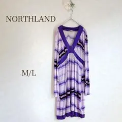 ワンピース　長袖　ボーダー　カットソー　パープル　イタリア製　NORTHLAND
