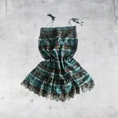 森ガール フェアリーグランジ 00s チェック柄 レース ノースリーブチュニック