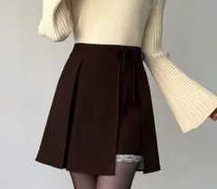 JUNOAH サイドラップ風プリーツレーススカパン