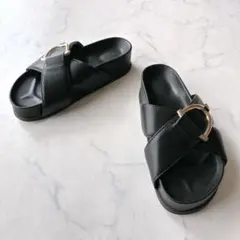 AZUL by moussy 厚底レザーサンダル ブラック ゴールド金具　Sのサムネイル