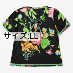 美品レオナール 花柄 半袖トップス ブラック マルチカラー LL ゆったり日本製のサムネイル