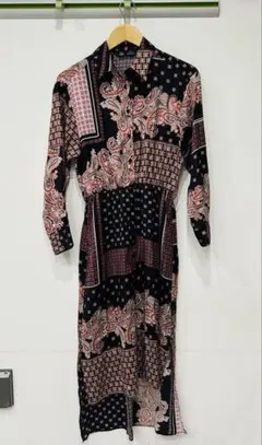 【ZARA】レトロ幾何学柄フィッシュテールシャツワンピース