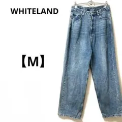 ホワイトランド【M】綿100%　ストレートデニムパンツ　ワイド　ブルー　ゆったり