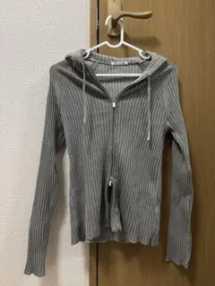 GU フード付きリブカーディガン グレー