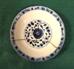 清朝染付　小皿（上手）　金継ぎ