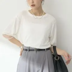 シアースリーブ半袖プルオーバー　ホワイト