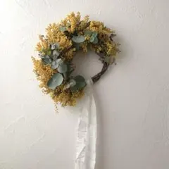 ドライフラワー　ミモザと銀葉ユーカリのリース　春のリース