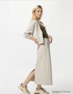 ドライスウェットナローロングスカート　丈標準 タイトスカート　ナチュラル　L