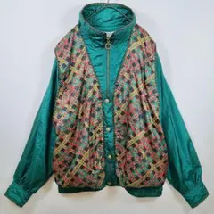 90s ヴィンテージ 総柄 ナイロンジャケット 幾何学柄 オリエンタル ゆるだぼ