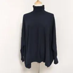 【FENICE】ネイビー タートルネック オーバーサイズニット【40/Ｌ−ＬＬ】