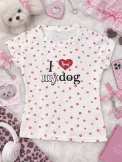 I love my dog プリント 半袖Tシャツ ホワイト