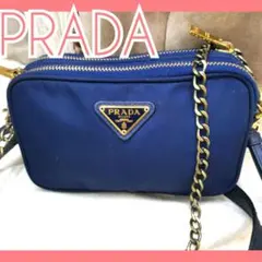 o02【極美品】プラダ ロゴ金具 ビジュー レザー カメラバッグ