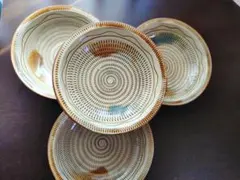 小石原焼　とびかんな　 深皿4客　　民芸　陶芸　カレー　パスタ　鉢　盛り皿のサムネイル