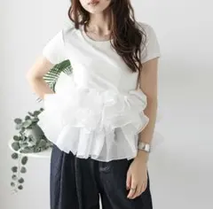 AMELY フリル オーガンジー ボリューム Tシャツ