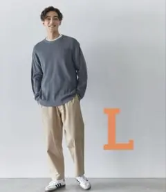 新品タグ付き coca ハイゲージ畦編みクルーネック チャコール L メンズ