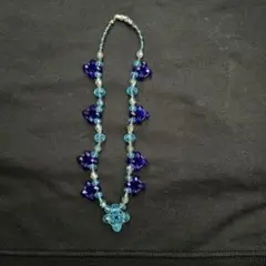 手作り品 青系ビーズネックレス 約40cm マグネット式