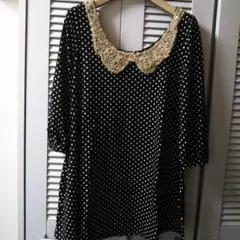 ボニカドット★襟ビジューAラインチュニックワンピース♪のサムネイル