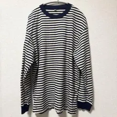 ユニクロ UNIQLO ウォッシュコットンボーダークルーネック L オフホワイト