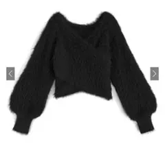 フェザーニットカシュクールトップス[kz448]ブラック