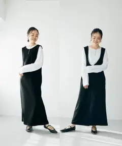 [CHIEさんコラボ]2WAY PONTE DRESS ロングワンピース 黒 Tのサムネイル