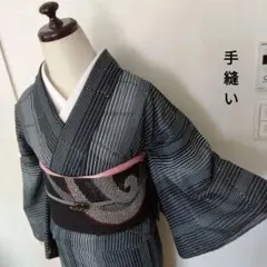 ◇最高級カルキュロ綿絽浴衣◇涼しげ黒地の波モダン浴衣◇しわにならず