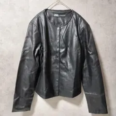 【L☆ザラ☆】ZARA/ジャケット/ライダース/ノーカラー/フェイクレザー