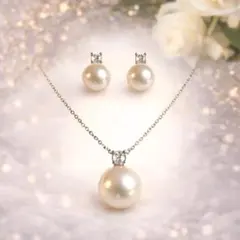 【高見え】1粒パール ネックレス＆ピアス セット 10mm 卒業式・入学式
